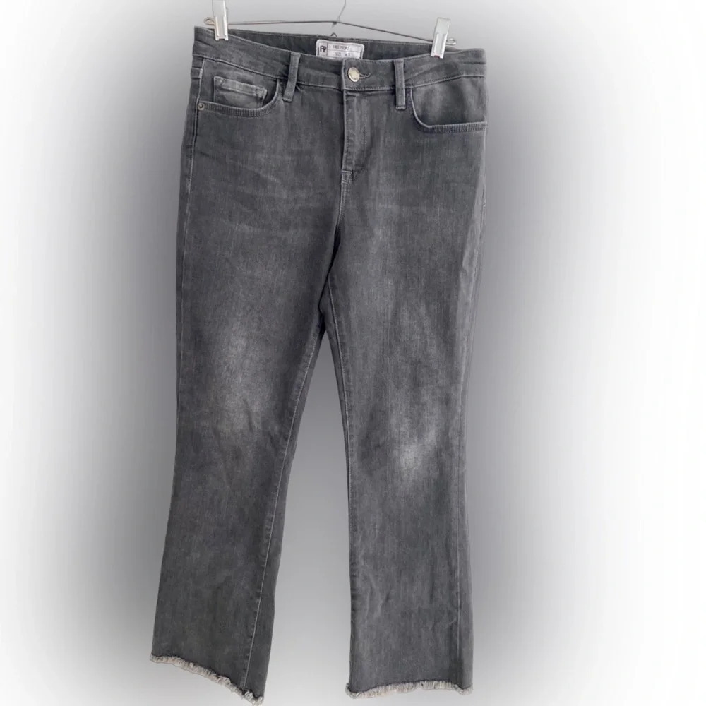 FREE People Gray High Rise Distressed  Hem Flare Bootcut Jeans Size 28